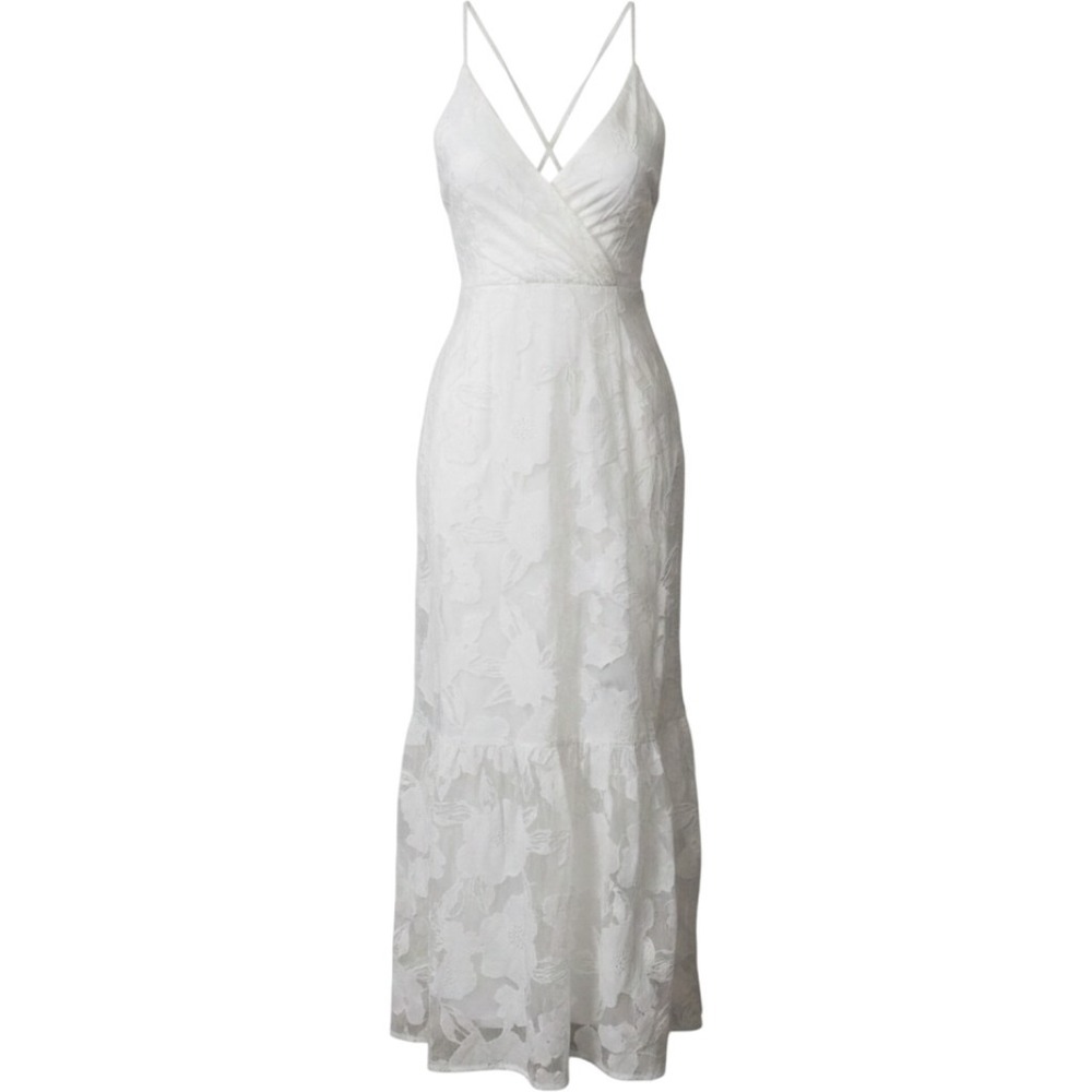 Lulus White Floral Burnout Maxi Dress Lace Up Back V-Neck Tiered Bridal Medium